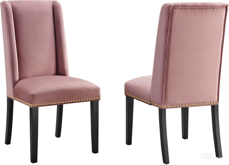 The appearance of Baron Performance Velvet Dining Chair Set Of 2 In Dusty Rose designed by Modway in the modern / contemporary interior design. This dusty rose piece of furniture  was selected by 1StopBedrooms from Baron Collection to add a touch of cosiness and style into your home. Sku: EEI-5012-DUS. Material: Wood. Product Type: Dining Chair. Image1