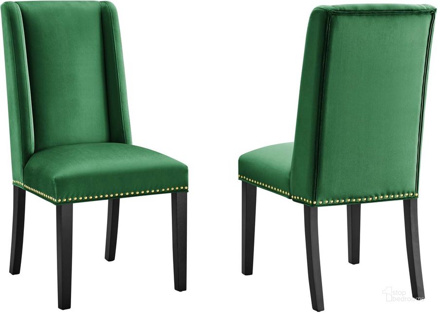The appearance of Baron Performance Velvet Dining Chair Set Of 2 In Emerald designed by Modway in the modern / contemporary interior design. This emerald piece of furniture  was selected by 1StopBedrooms from Baron Collection to add a touch of cosiness and style into your home. Sku: EEI-5012-EME. Material: Wood. Product Type: Dining Chair. Image1