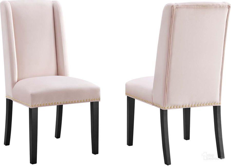 The appearance of Baron Performance Velvet Dining Chair Set Of 2 In Pink designed by Modway in the modern / contemporary interior design. This pink piece of furniture  was selected by 1StopBedrooms from Baron Collection to add a touch of cosiness and style into your home. Sku: EEI-5012-PNK. Material: Wood. Product Type: Dining Chair. Image1