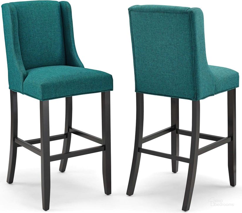 The appearance of Baron Teal Bar Stool Upholstered Fabric Set of 2 designed by Modway in the modern / contemporary interior design. This teal piece of furniture  was selected by 1StopBedrooms from Baron Collection to add a touch of cosiness and style into your home. Sku: EEI-4018-TEA. Material: MDF. Product Type: Barstool. Image1
