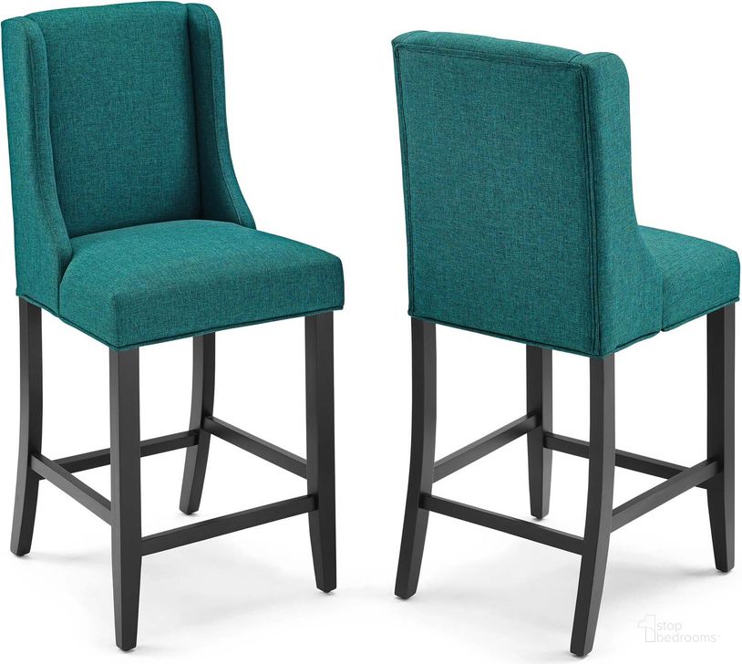 The appearance of Baron Teal Counter Stool Upholstered Fabric Set of 2 designed by Modway in the modern / contemporary interior design. This teal piece of furniture  was selected by 1StopBedrooms from Baron Collection to add a touch of cosiness and style into your home. Sku: EEI-4016-TEA. Material: Wood. Product Type: Barstool. Image1