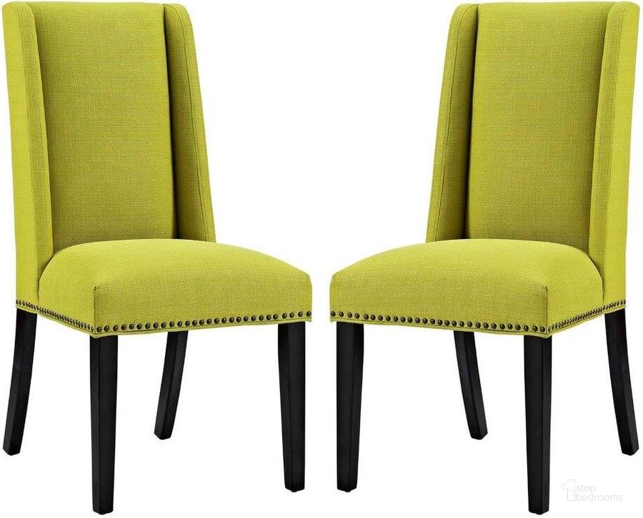 The appearance of Baron Dining Chair Fabric Set of 2 In Wheatgrass designed by Modway in the modern / contemporary interior design. This wheat grass piece of furniture  was selected by 1StopBedrooms from Baron Collection to add a touch of cosiness and style into your home. Sku: EEI-2748-WHE-SET. Material: Wood. Product Type: Dining Chair. Image1