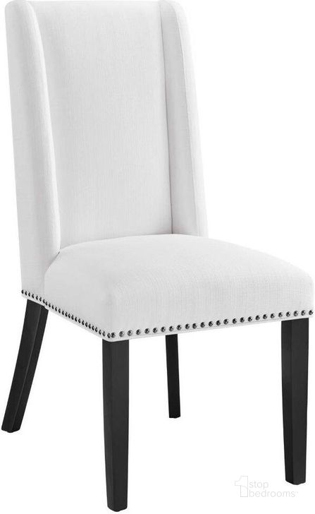 The appearance of Baron White Fabric Dining Chair designed by Modway in the modern / contemporary interior design. This white piece of furniture  was selected by 1StopBedrooms from Baron Collection to add a touch of cosiness and style into your home. Sku: EEI-2233-WHI. Material: Wood. Product Type: Dining Chair. Image1
