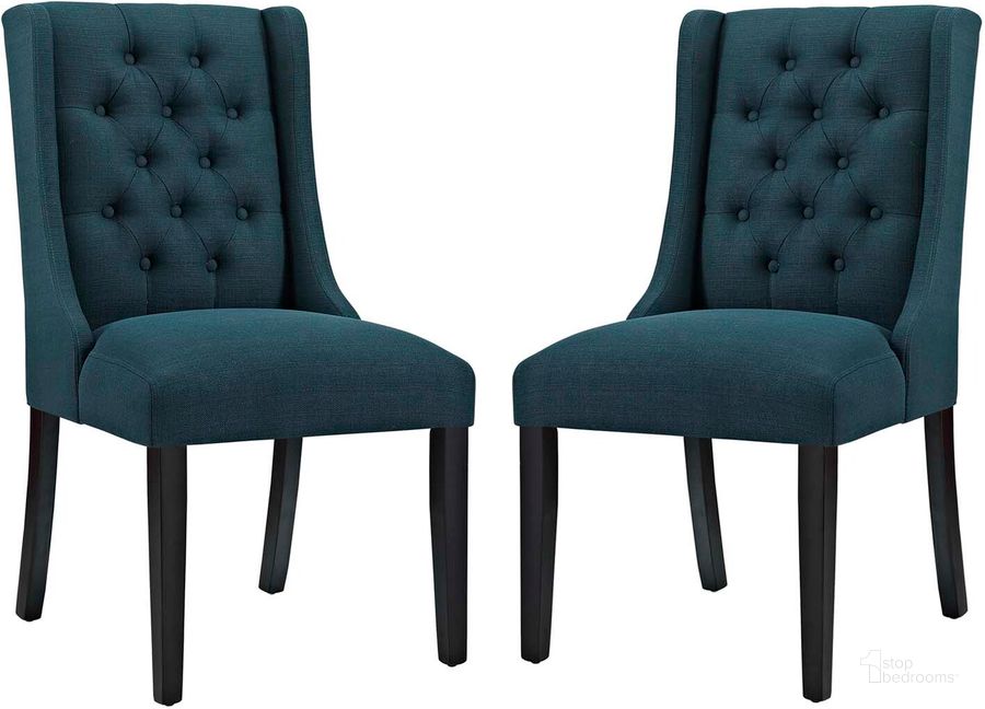 The appearance of Baronet Azure Dining Chair Fabric Set of 2 designed by Modway in the modern / contemporary interior design. This azure piece of furniture  was selected by 1StopBedrooms from Baronet Collection to add a touch of cosiness and style into your home. Sku: EEI-3557-AZU. Product Type: Dining Chair. Material: Plywood. Image1