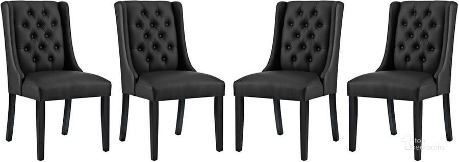 The appearance of Baronet Black Dining Chair Vinyl Set of 4 designed by Modway in the modern / contemporary interior design. This black piece of furniture  was selected by 1StopBedrooms from Baronet Collection to add a touch of cosiness and style into your home. Sku: EEI-3556-BLK. Product Type: Dining Chair. Material: Plywood. Image1