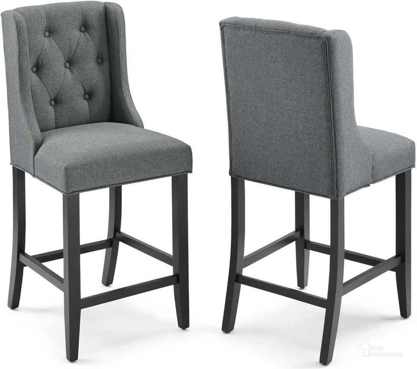 The appearance of Baronet Counter Bar Stool Upholstered Fabric Set of 2 EEI-4020-GRY designed by Modway in the modern / contemporary interior design. This gray piece of furniture  was selected by 1StopBedrooms from Baronet Collection to add a touch of cosiness and style into your home. Sku: EEI-4020-GRY. Material: Wood. Product Type: Barstool. Image1