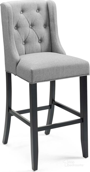 The appearance of Baronet Light Gray Tufted Button Upholstered Fabric Bar Stool designed by Modway in the modern / contemporary interior design. This light gray piece of furniture  was selected by 1StopBedrooms from Baronet Collection to add a touch of cosiness and style into your home. Sku: EEI-3741-LGR. Material: MDF. Product Type: Barstool. Image1