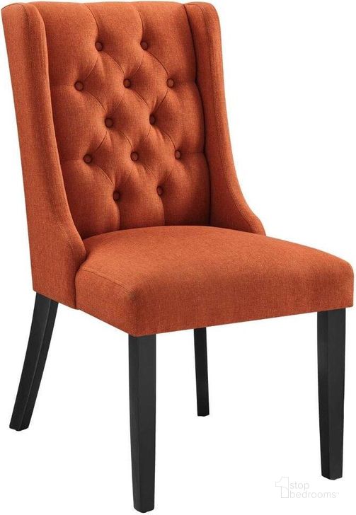 The appearance of Baronet Orange Button Tufted Fabric Dining Chair designed by Modway in the modern / contemporary interior design. This orange piece of furniture  was selected by 1StopBedrooms from Baronet Collection to add a touch of cosiness and style into your home. Sku: EEI-2235-ORA. Product Type: Dining Chair. Material: Rubberwood. Image1
