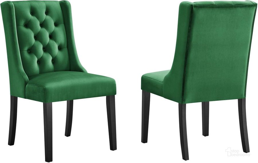 The appearance of Baronet Performance Velvet Dining Chair Set Of 2 In Emerald designed by Modway in the modern / contemporary interior design. This emerald piece of furniture  was selected by 1StopBedrooms from Baronet Collection to add a touch of cosiness and style into your home. Sku: EEI-5013-EME. Material: Wood. Product Type: Dining Chair. Image1