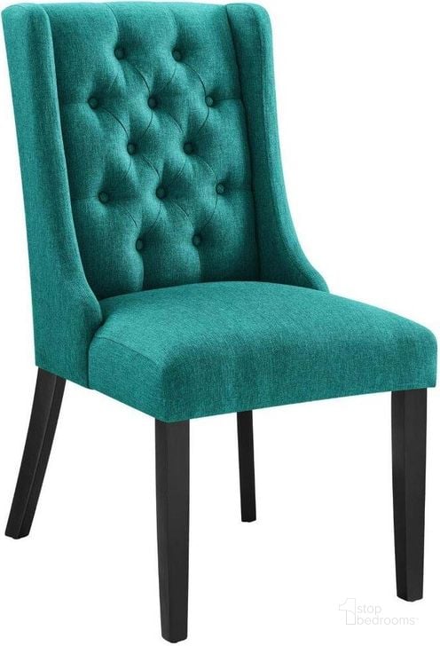 The appearance of Baronet Teal Button Tufted Fabric Dining Chair designed by Modway in the modern / contemporary interior design. This teal piece of furniture  was selected by 1StopBedrooms from Baronet Collection to add a touch of cosiness and style into your home. Sku: EEI-2235-TEA. Product Type: Dining Chair. Material: Rubberwood. Image1