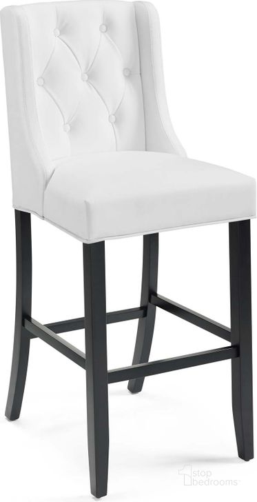 The appearance of Baronet White Tufted Button Faux Leather Bar Stool designed by Modway in the modern / contemporary interior design. This white piece of furniture  was selected by 1StopBedrooms from Baronet Collection to add a touch of cosiness and style into your home. Sku: EEI-3742-WHI. Material: MDF. Product Type: Barstool. Image1