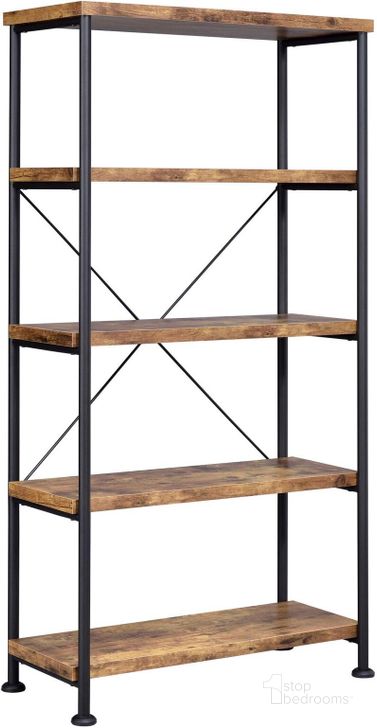 The appearance of Barritt Antique Nutmeg Bookcase designed by Coaster in the industrial interior design. This brown piece of furniture  was selected by 1StopBedrooms from Barritt Collection to add a touch of cosiness and style into your home. Sku: 801542. Material: Wood. Product Type: Bookcase. Image1