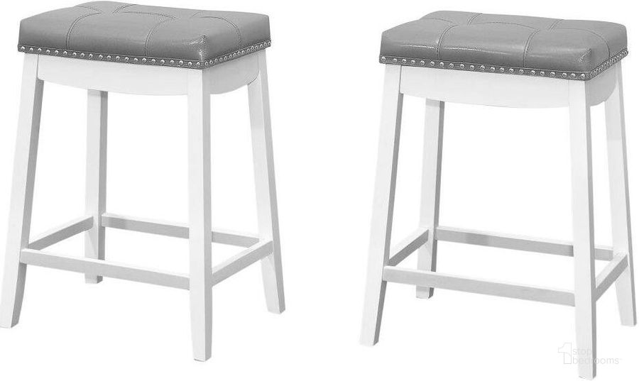 The appearance of Barstool Set Of 2 In Grey Leather Look I 1263 designed by Monarch Specialties in the traditional interior design. This white piece of furniture  was selected by 1StopBedrooms from  to add a touch of cosiness and style into your home. Sku: I 1263. Material: MDF. Product Type: Barstool. Image1