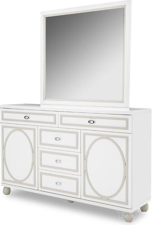 The appearance of Bartemius Cloud White Dresser Mirror designed by Atelier Home in the modern / contemporary interior design. This cloud white piece of furniture  was selected by 1StopBedrooms from Bartemius Collection to add a touch of cosiness and style into your home. Sku: 9025650-108;9025660-108. Product Type: Dresser and Mirror. Image1