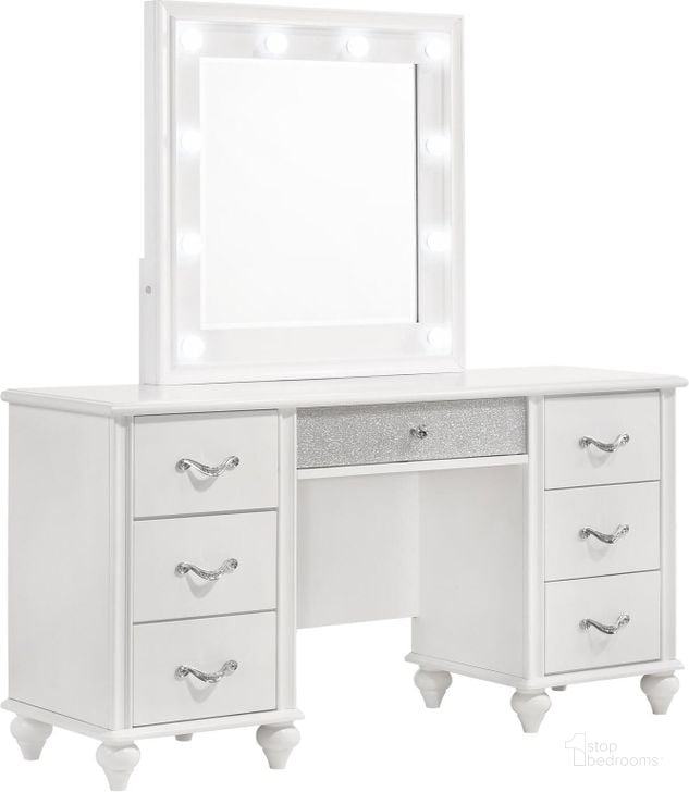 The appearance of Barzini 7-Drawer Vanity Desk With Lighted Mirror White designed by Coaster in the traditional interior design. This white piece of furniture  was selected by 1StopBedrooms from Barzini Collection to add a touch of cosiness and style into your home. Sku: 205897B1;205897B2. Material: MDF. Product Type: Vanity Set. Image1