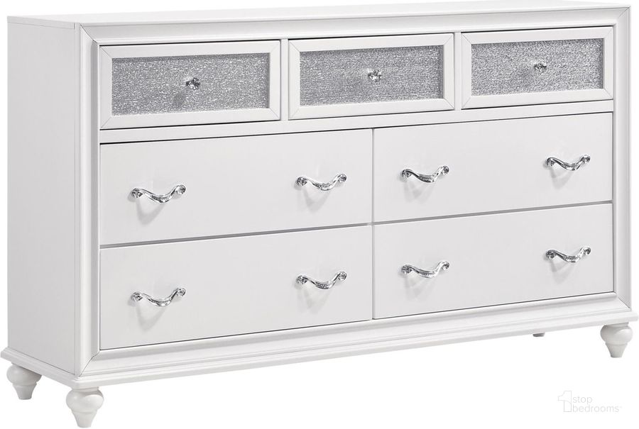 The appearance of Barzini White Dresser designed by Coaster in the transitional interior design. This white piece of furniture  was selected by 1StopBedrooms from Barzini Collection to add a touch of cosiness and style into your home. Sku: 205893. Material: Wood. Product Type: Dresser. Image1