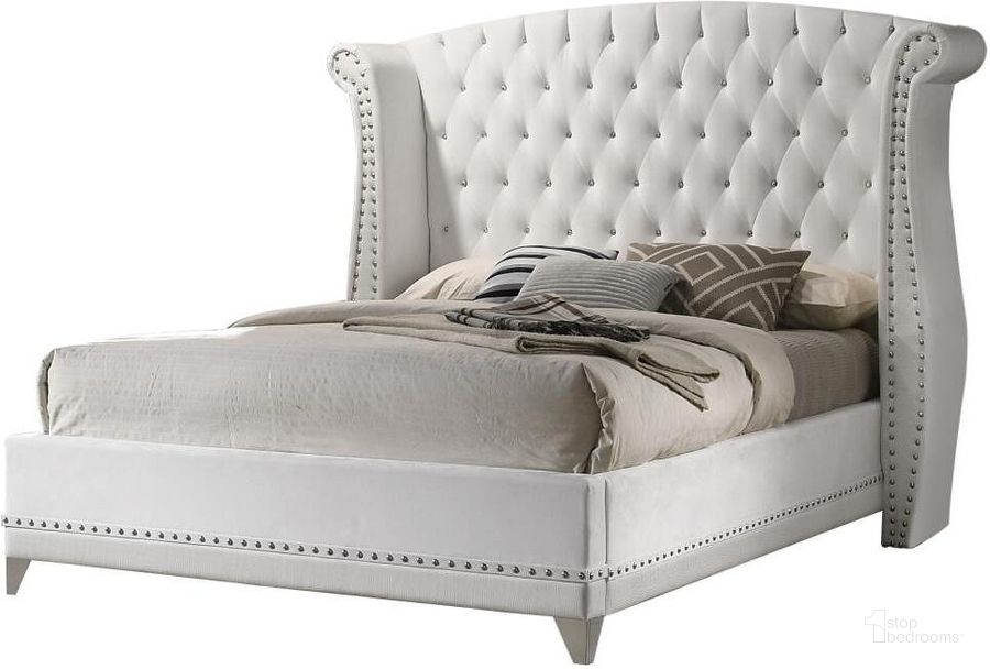 The appearance of Barzini White Queen Upholstered Platform Bed designed by Coaster in the modern / contemporary interior design. This white piece of furniture  was selected by 1StopBedrooms from Barzini Collection to add a touch of cosiness and style into your home. Sku: 300843QB1;300843QB2;300843QB3. Bed Type: Platform Bed. Product Type: Platform Bed. Bed Size: Queen. Material: MDF. Image1