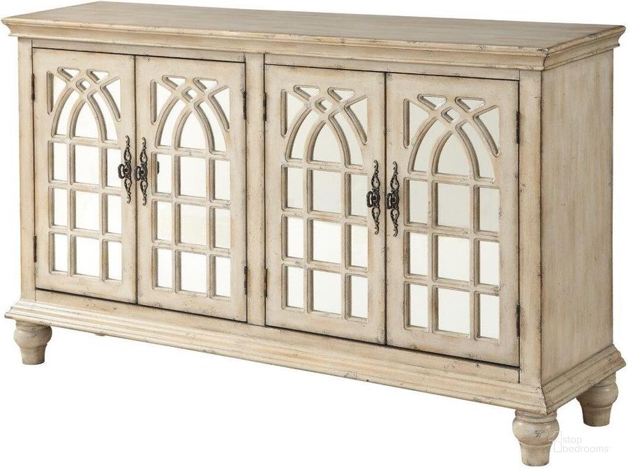 The appearance of Baskill French Cream 4 Door Media Credenza designed by Coast to Coast in the modern / contemporary interior design. This white piece of furniture  was selected by 1StopBedrooms from Baskill Collection to add a touch of cosiness and style into your home. Sku: 22560. Material: MDF. Product Type: TV Stands and TV Console. Image1