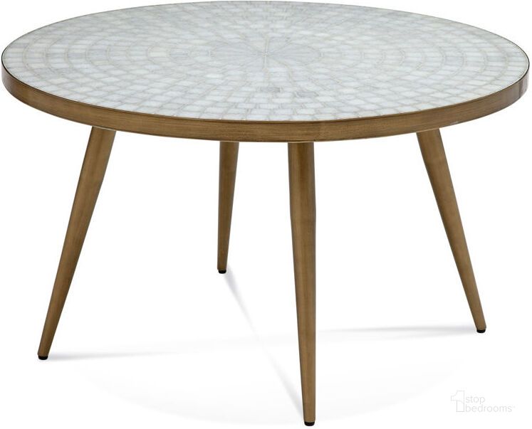 The appearance of Bassett Mirror Kemira White Marble Antique Brass Round Cocktail Table designed by Bassett Mirror Company in the modern / contemporary interior design. This white piece of furniture  was selected by 1StopBedrooms from Kemira Collection to add a touch of cosiness and style into your home. Sku: 6840-LR-120. Material: Steel. Product Type: Cocktail Table.