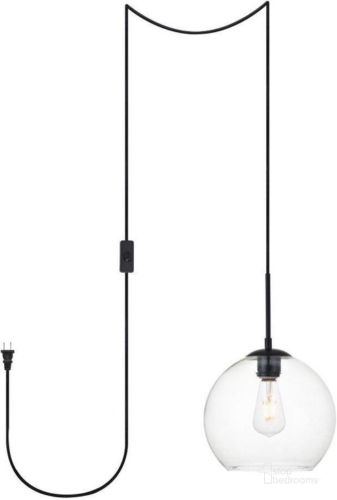 The appearance of Baxter 1 Light Black Plug-In Pendant With Clear Glass LDPG2212BK designed by Elegant Lighting in the transitional interior design. This black piece of furniture  was selected by 1StopBedrooms from Baxter Collection to add a touch of cosiness and style into your home. Sku: LDPG2212BK. Product Type: Pendant Lighting. Material: Iron. Image1