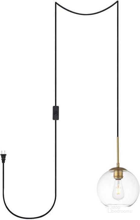 The appearance of Baxter 1 Light Brass Plug-In Pendant With Clear Glass LDPG2206BR designed by Elegant Lighting in the transitional interior design. This brass piece of furniture  was selected by 1StopBedrooms from Baxter Collection to add a touch of cosiness and style into your home. Sku: LDPG2206BR. Product Type: Pendant Lighting. Material: Iron. Image1