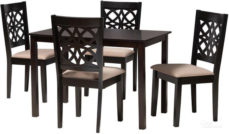 The appearance of Baxton Studio Abigail Modern Beige Fabric and Dark Brown Finished Wood 5 Piece Dining Set designed by Baxton Studio in the modern / contemporary interior design. This beige brown piece of furniture  was selected by 1StopBedrooms from Abigail Collection to add a touch of cosiness and style into your home. Sku: RH391C-Sand/Dark Brown-5PC Dining Set. Product Type: Dining Room Set. Material: MDF. Image1