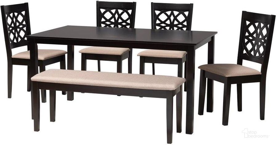 The appearance of Baxton Studio Abigail Modern Beige Fabric and Dark Brown Finished Wood 6 Piece Dining Set designed by Baxton Studio in the modern / contemporary interior design. This beige brown piece of furniture  was selected by 1StopBedrooms from Abigail Collection to add a touch of cosiness and style into your home. Sku: RH391C-Sand/Dark Brown-6PC Dining Set. Product Type: Dining Room Set. Material: MDF. Image1
