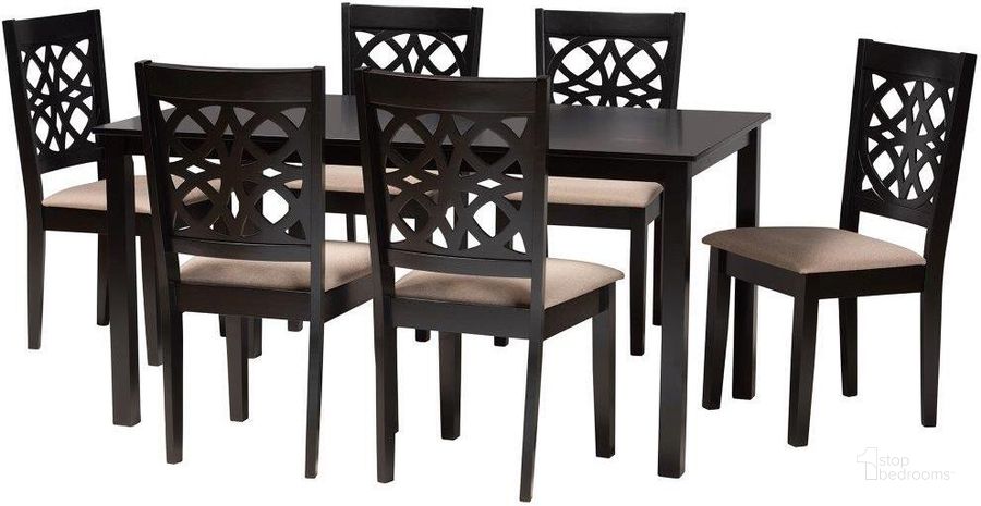 The appearance of Baxton Studio Abigail Modern Beige Fabric and Dark Brown Finished Wood 7 Piece Dining Set designed by Baxton Studio in the modern / contemporary interior design. This beige brown piece of furniture  was selected by 1StopBedrooms from Abigail Collection to add a touch of cosiness and style into your home. Sku: RH391C-Sand/Dark Brown-7PC Dining Set. Product Type: Dining Room Set. Material: MDF. Image1