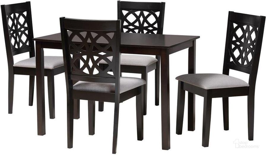 The appearance of Baxton Studio Abigail Modern Grey Fabric and Dark Brown Finished Wood 5 Piece Dining Set designed by Baxton Studio in the modern / contemporary interior design. This grey and dark brown piece of furniture  was selected by 1StopBedrooms from Abigail Collection to add a touch of cosiness and style into your home. Sku: RH391C-Grey/Dark Brown-5PC Dining Set. Product Type: Dining Room Set. Material: MDF. Image1