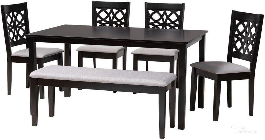 The appearance of Baxton Studio Abigail Modern Grey Fabric and Dark Brown Finished Wood 6 Piece Dining Set designed by Baxton Studio in the modern / contemporary interior design. This grey and dark brown piece of furniture  was selected by 1StopBedrooms from Abigail Collection to add a touch of cosiness and style into your home. Sku: RH391C-Grey/Dark Brown-6PC Dining Set. Product Type: Dining Room Set. Material: MDF. Image1