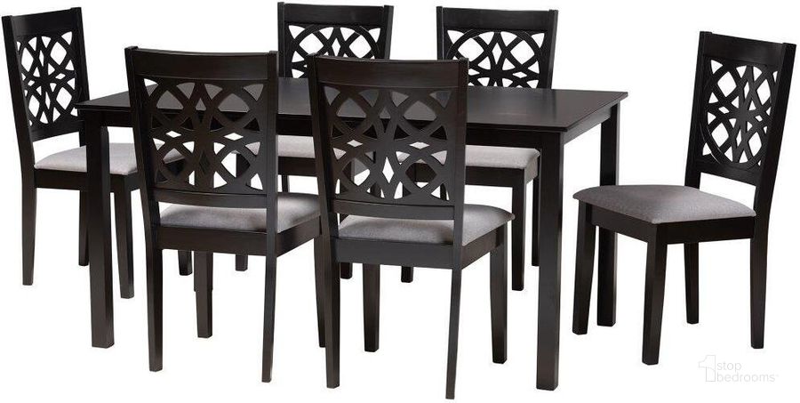 The appearance of Baxton Studio Abigail Modern Grey Fabric and Dark Brown Finished Wood 7 Piece Dining Set designed by Baxton Studio in the modern / contemporary interior design. This grey and dark brown piece of furniture  was selected by 1StopBedrooms from Abigail Collection to add a touch of cosiness and style into your home. Sku: RH391C-Grey/Dark Brown-7PC Dining Set. Product Type: Dining Room Set. Material: MDF. Image1