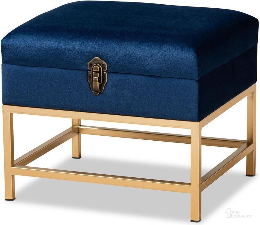 The appearance of Baxton Studio Aliana Glam And Luxe Navy Blue Velvet Fabric Upholstered And Gold Finished Metal Small Storage Ottoman designed by Baxton Studio in the glam interior design. This navy blue piece of furniture  was selected by 1StopBedrooms from Aliana Collection to add a touch of cosiness and style into your home. Sku: JY19B-051S-Navy Blue Velvet/Gold-Otto. Product Type: Ottoman. Material: MDF. Image1