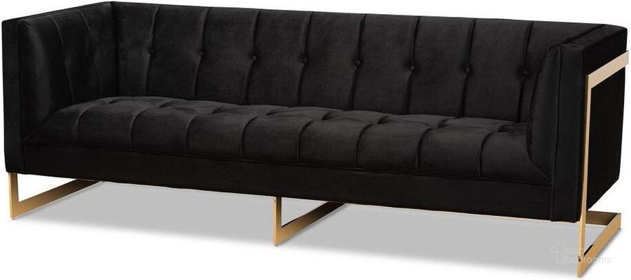 The appearance of Baxton Studio Ambra Glam And Luxe Black Velvet Upholstered And Button Tufted Sofa With Gold-Tone Frame designed by Baxton Studio in the glam interior design. This gold piece of furniture  was selected by 1StopBedrooms from Ambra Collection to add a touch of cosiness and style into your home. Sku: TSF-5507-Black/Gold-SF. Material: Metal. Product Type: Sofa. Image1