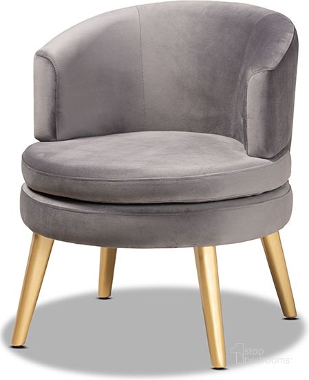 The appearance of Baxton Studio Baptiste Glam and Luxe Grey Velvet Fabric Upholstered and Gold Finished Wood Accent Chair designed by Baxton Studio in the glam interior design. This gray piece of furniture  was selected by 1StopBedrooms from Baptiste Collection to add a touch of cosiness and style into your home. Sku: WS-14056-Grey Velvet/Gold-CC. Product Type: Accent Chair. Material: Rubberwood. Image1