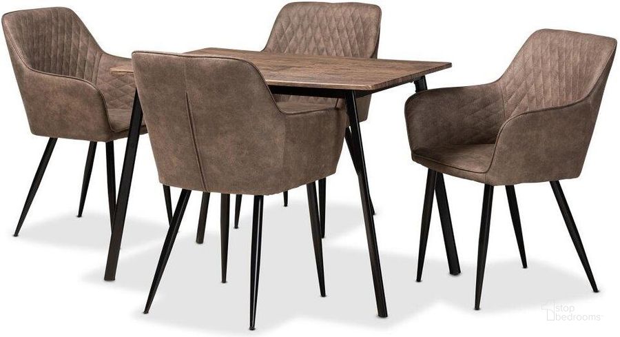 The appearance of Baxton Studio Belen Modern Transitional Grey Faux Leather Effect Fabric Upholstered and Black Metal 5-Piece Dining Set designed by Baxton Studio in the transitional interior design. This black and brown piece of furniture  was selected by 1StopBedrooms from Belen Collection to add a touch of cosiness and style into your home. Sku: DC121-Grey/Black-5PC Dining Set. Material: Polyester. Product Type: Dining Room Set. Image1