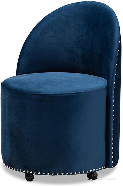 The appearance of Baxton Studio Bethel Glam and Luxe Navy Blue Velvet Fabric Upholstered Rolling Accent Chair designed by Baxton Studio in the glam interior design. This navy blue piece of furniture  was selected by 1StopBedrooms from Bethel Collection to add a touch of cosiness and style into your home. Sku: WS-52226-Navy Blue Velvet-CC. Product Type: Accent Chair. Material: Rubberwood. Image1