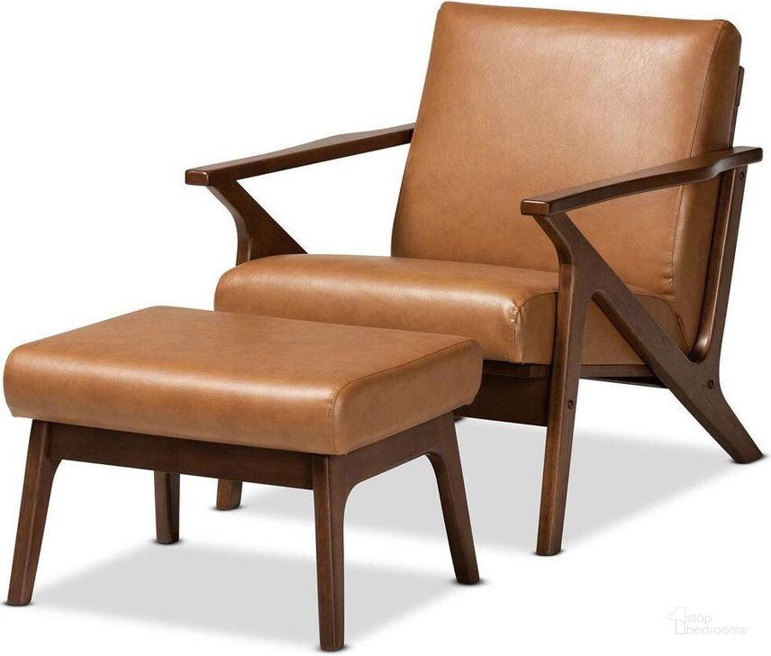 The appearance of Baxton Studio Bianca Mid Century Modern Walnut Brown Finished Wood And Tan Faux Leather Effect 2 Piece Lounge Chair And Ottoman Set designed by Baxton Studio in the transitional interior design. This tan and walnut brown piece of furniture  was selected by 1StopBedrooms from Bianca Collection to add a touch of cosiness and style into your home. Sku: Bianca-Tan/Walnut Brown-2PC Set. Product Type: Living Room Set. Material: Rubberwood. Image1