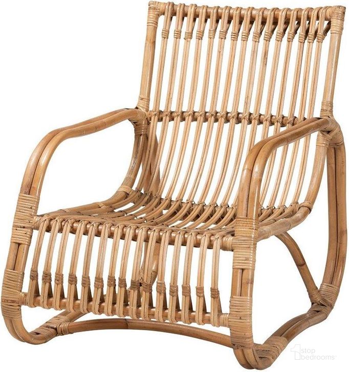 The appearance of Baxton Studio Blanca Modern Bohemian Natural Rattan Accent Chair designed by Baxton Studio in the coastal interior design. This natural brown piece of furniture  was selected by 1StopBedrooms from Blanca Collection to add a touch of cosiness and style into your home. Sku: DC1003-Rattan-CC. Material: Natural Rattan. Product Type: Accent Chair. Image1