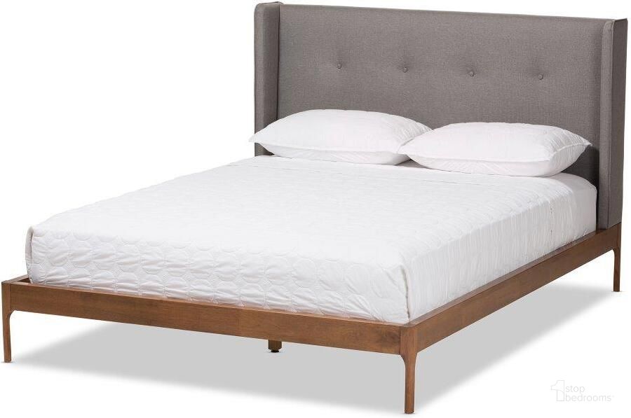 The appearance of Baxton Studio Brooklyn Mid Century Modern Walnut Wood Grey Fabric Queen Size Platform Bed designed by Baxton Studio in the transitional interior design. This grey piece of furniture  was selected by 1StopBedrooms from Brooklyn Collection to add a touch of cosiness and style into your home. Sku: BBT6653-Grey-Queen-XD45. Bed Type: Platform Bed. Product Type: Platform Bed. Bed Size: Queen. Material: Rubberwood. Image1