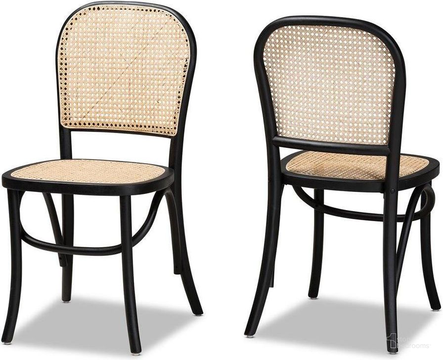 The appearance of Baxton Studio Cambree Mid-Century Modern Brown Woven Rattan And Black Wood 2-Piece Cane Dining Chair Set designed by Baxton Studio in the transitional interior design. This black piece of furniture  was selected by 1StopBedrooms from Cambree Collection to add a touch of cosiness and style into your home. Sku: C29-Black-Beechwood/Rattan-DC. Material: Wood. Product Type: Dining Chair. Image1