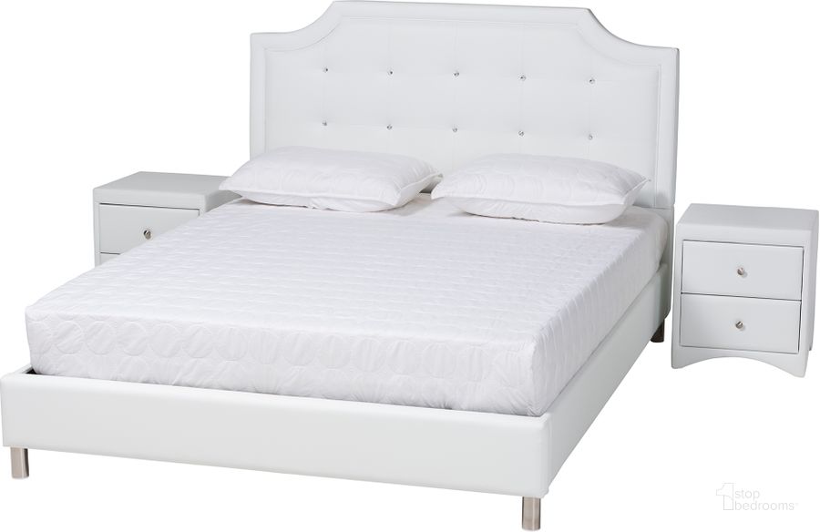 The appearance of Baxton Studio Carlotta Contemporary Glam White Faux Leather Upholstered Full Size 3-Piece Bedroom Set designed by Baxton Studio in the glam interior design. This white piece of furniture  was selected by 1StopBedrooms from Carlotta Collection to add a touch of cosiness and style into your home. Sku: BBT6376-White-Full-3PC Set. Product Type: Bedroom Set. Bed Size: Full. Material: MDF. Image1
