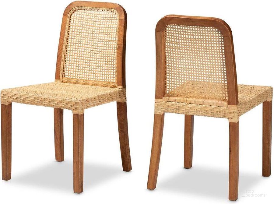 The appearance of Baxton Studio Caspia Mid-Century Modern Walnut Brown Finished Wood And Natural Rattan 2-Piece Dining Chair Set designed by Baxton Studio in the transitional interior design. This brown piece of furniture  was selected by 1StopBedrooms from Caspia Collection to add a touch of cosiness and style into your home. Sku: Caspia-Teak-DC. Material: Wood. Product Type: Dining Chair. Image1
