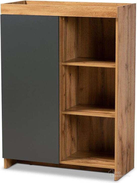 The appearance of Baxton Studio Caspian Modern And Contemporary Two Tone Grey And Oak Brown Finished Wood Shoe Cabinet designed by Baxton Studio in the modern / contemporary interior design. This grey piece of furniture  was selected by 1StopBedrooms from Caspian Collection to add a touch of cosiness and style into your home. Sku: MPC8015-Oak/Grey-Cabinet. Material: MDF. Product Type: Shoe Cabinet. Image1