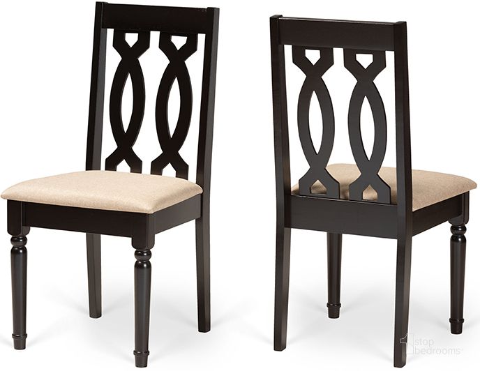 The appearance of Baxton Studio Cherese Modern and Contemporary Sand Fabric Upholstered and Dark Brown Finished Wood 2-Piece Dining Chair Set designed by Baxton Studio in the modern / contemporary interior design. This sand and dark brown piece of furniture  was selected by 1StopBedrooms from Cherese Collection to add a touch of cosiness and style into your home. Sku: RH334C-Sand/Dark Brown-DC-2PK. Material: Wood. Product Type: Dining Chair. Image1