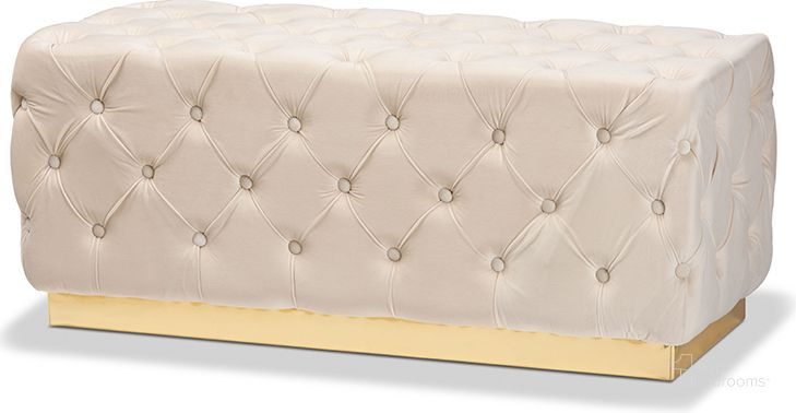The appearance of Baxton Studio Corrine Glam and Luxe Beige Velvet Fabric Upholstered and Gold PU Leather Ottoman designed by Baxton Studio in the glam interior design. This beige piece of furniture  was selected by 1StopBedrooms from Corrine Collection to add a touch of cosiness and style into your home. Sku: WS-4228-Beige Velvet/Gold-Otto. Product Type: Ottoman. Material: Rubberwood. Image1