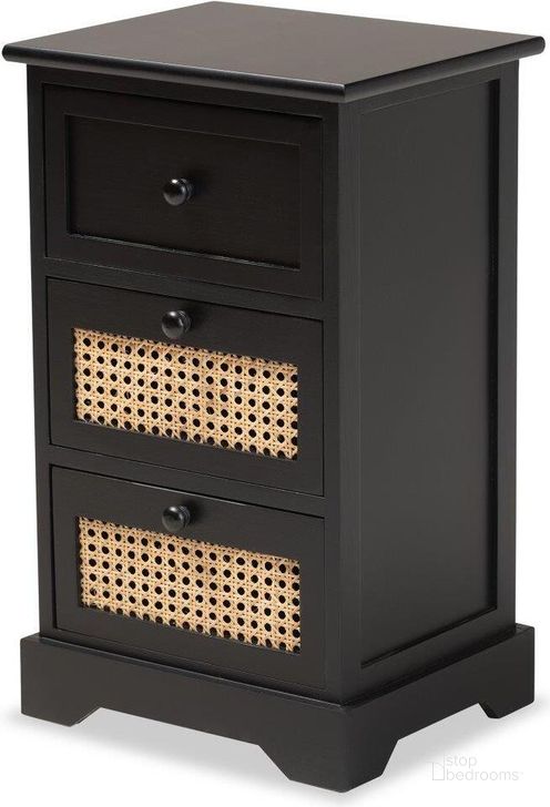 The appearance of Baxton Studio Dacey Mid-Century Modern Transitional Espresso Brown Finished Wood And Rattan 3-Drawer Storage Cabinet designed by Baxton Studio in the transitional interior design. This espresso brown piece of furniture  was selected by 1StopBedrooms from Dacey Collection to add a touch of cosiness and style into your home. Sku: 6456-Dark Brown/Rattan-3DW Cabinet. Material: Wood. Product Type: Storage Cabinet. Image1