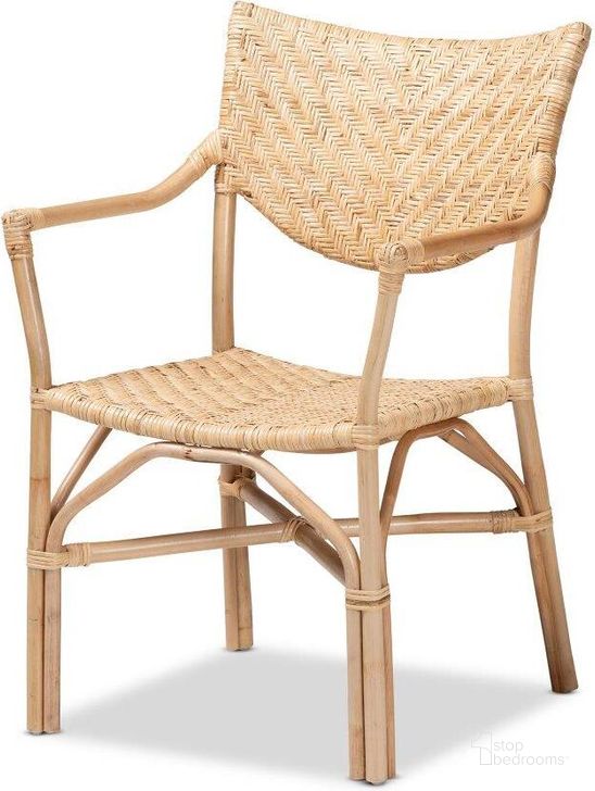 The appearance of Baxton Studio Damani Modern Bohemian Natural Brown Finished Rattan Dining Chair designed by Baxton Studio in the coastal interior design. This natural brown piece of furniture  was selected by 1StopBedrooms from Damani Collection to add a touch of cosiness and style into your home. Sku: RCN002-Rattan-DC. Product Type: Dining Chair. Material: Rattan. Image1