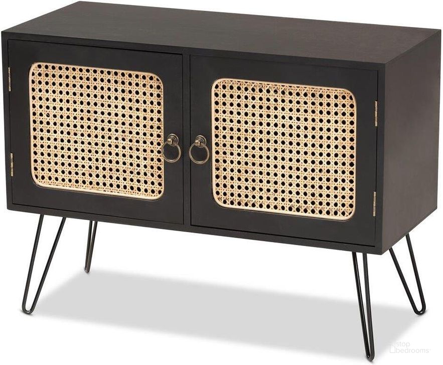 The appearance of Baxton Studio Davion Mid Century Modern Espresso Brown Finished Wood And Black Metal 2 Door Sideboard Buffet With Rattan designed by Baxton Studio in the transitional interior design. This espresso brown piece of furniture  was selected by 1StopBedrooms from Davion Collection to add a touch of cosiness and style into your home. Sku: 5612-1-Metal/Rattan-Sideboard. Material: MDF. Product Type: Buffets, Sideboards and Server. Image1
