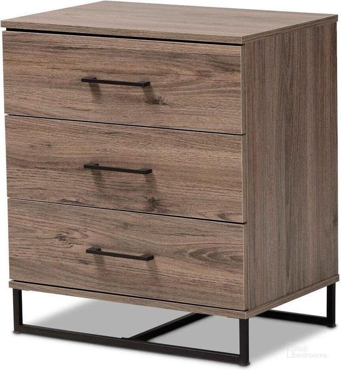 The appearance of Baxton Studio Daxton Modern and Contemporary Rustic Oak Finished Wood 3 Drawer Storage Chest designed by Baxton Studio in the modern / contemporary interior design. This rustic oak and black piece of furniture  was selected by 1StopBedrooms from Daxton Collection to add a touch of cosiness and style into your home. Sku: DC 5860-00-Rustic Oak-3DW-Chest. Product Type: Chest. Material: MDF. Image1