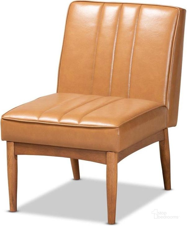 The appearance of Baxton Studio Daymond Mid-Century Modern Tan Faux Leather Upholstered And Walnut Brown Finished Wood Dining Chair designed by Baxton Studio in the transitional interior design. This tan and walnut brown piece of furniture  was selected by 1StopBedrooms from Daymont Collection to add a touch of cosiness and style into your home. Sku: BBT8051.12-Tan/Walnut-CC. Material: Wood. Product Type: Dining Chair. Image1